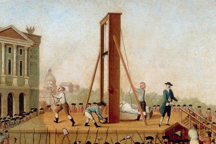 გილიოტინით თავის მოკვეთის ილუსტრაცია საფრანგეთის რევოლუციის დროს